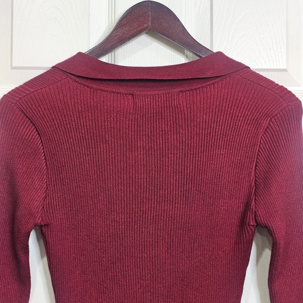 Petal & Pup Sweater Dress Size M Burgundy Ribbed Knit Maxi Collared Long Sleeve - Picture 3 of 6